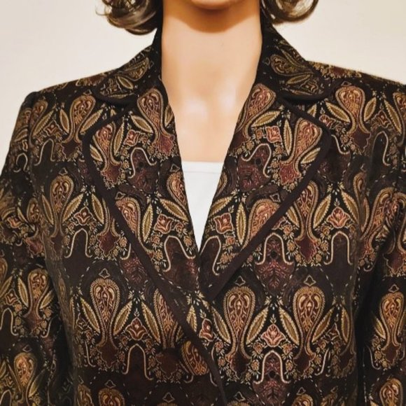 Vintage Liz Claiborne Brown Paisley Lined Blazer with Shoulder Pads Size 6 NWOT - Picture 2 of 6